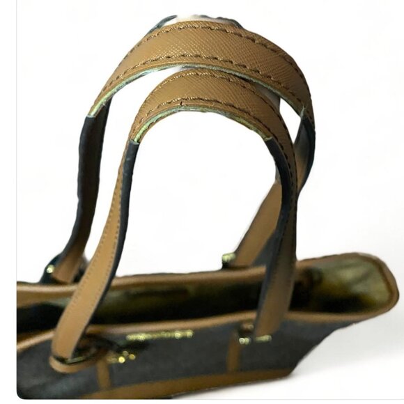 MICHAEL KORS -Leather Med Shoulder Handbag Tote Bag Brown MK Signature Purse - Picture 5 of 5